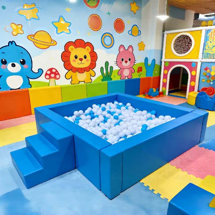 blue soft play ball pit