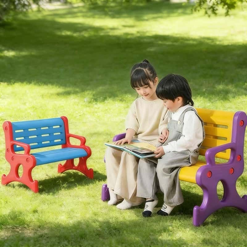 เก้าอี้ม้านั่งพลาสติกสำหรับเด็กแบบสองที่นั่งพร้อมที่วางแขน