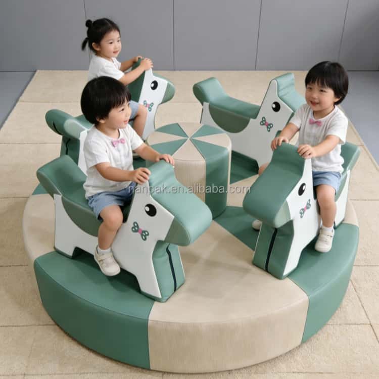 Neutral Green Beige Kids Animal Ride Carousel