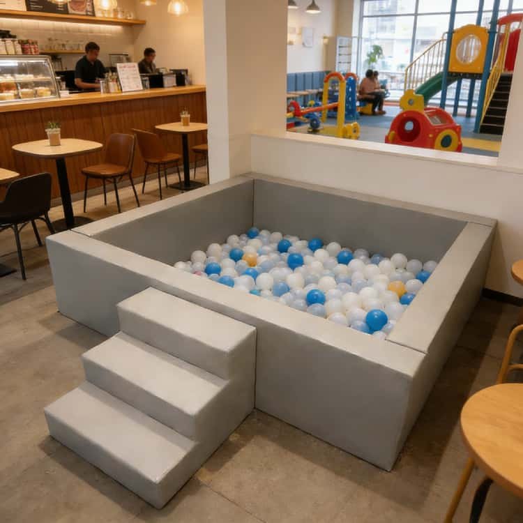 grey soft play ball pit for cafe play